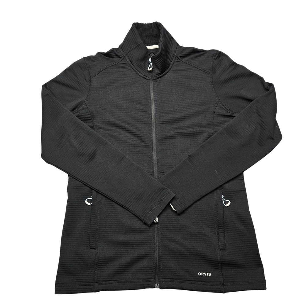 Orvis Jacket Womens Medium Black Full Zip Grid Fleece Stretch Outdoor Pockets
